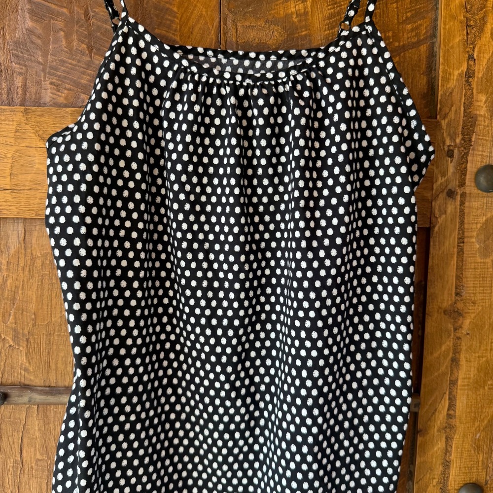 Faded Glory Womens Polka Dot Camisole Spaghetti Strap Tank Top Black White Small - Picture 2 of 4